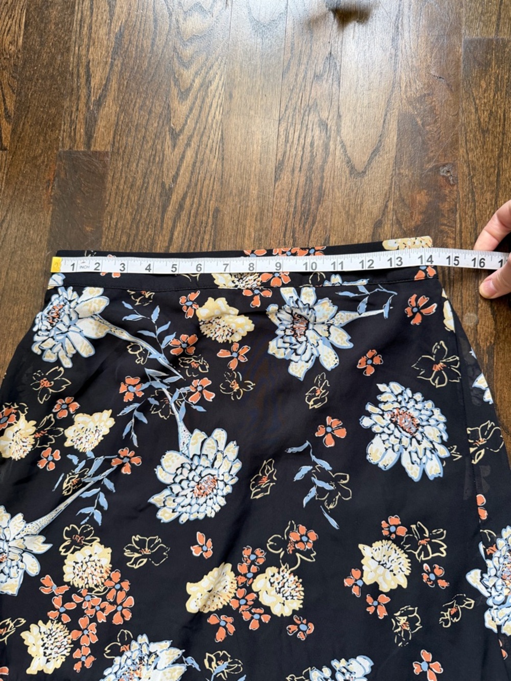 Marc New York Black Floral Ruffle Midi Skirt with Cream & Pink Blooms - Picture 3 of 6